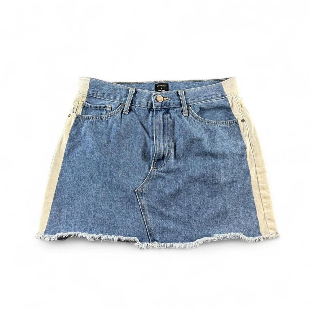 Just Black, Blue Denim Skirt w/ White Stripes on Side